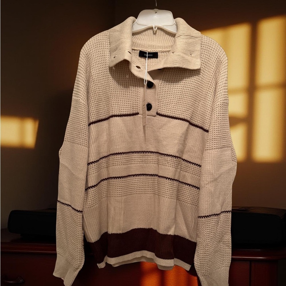NWT Dokotoo Women’s Knit Pullover Cardigan Color Block Tan Brown Size XL - Picture 3 of 6